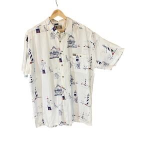 Vintage GPS Global Tracking Nautical Lighthouse Shirt Coastal Beach XL resort